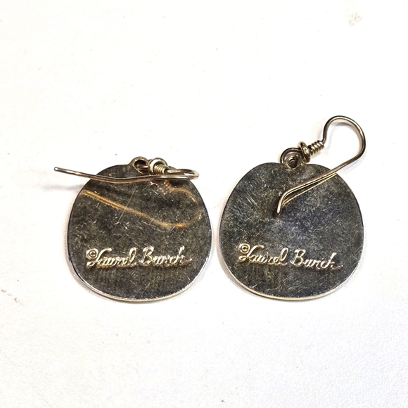 Vintage Laurel Burch Nile Bird Cloisonne Goldtone Fishhook Earring Dark Red Blue - Picture 2 of 5